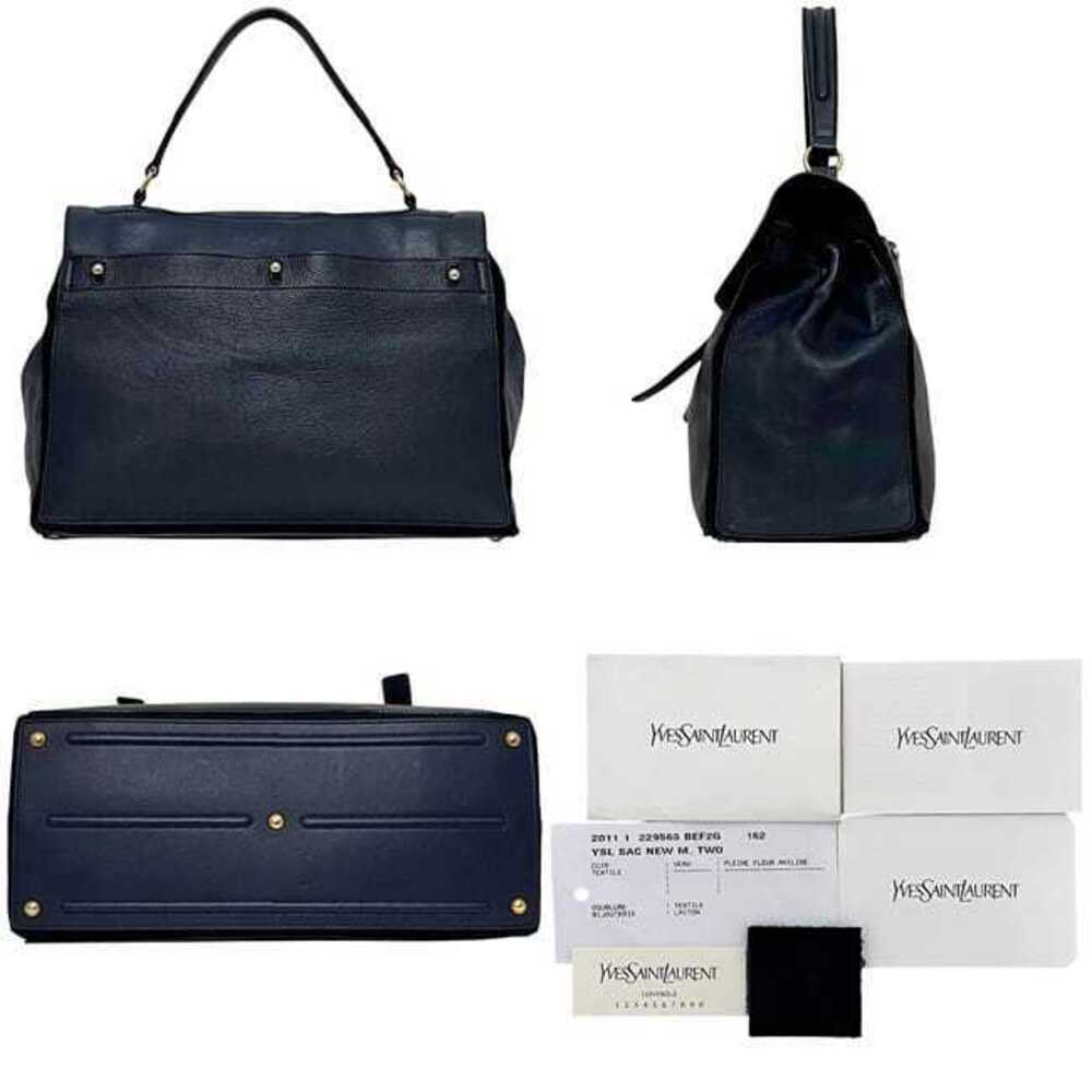 Saint Laurent Muse Two Handbag Navy Blue Leather Canvas Flap Bag Tote - Picture 2 of 10